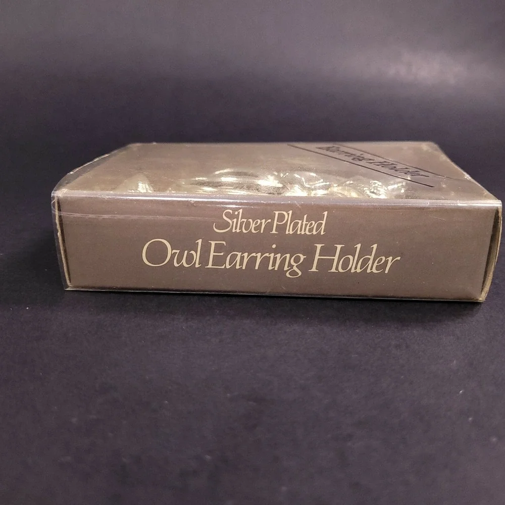 Owl Earring Tree Stand Holder Metal Silver Plated NEW in Box Small Vintage